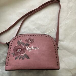 Sam & Handley crossbody bag floral print/Blush color silver-tone metal details